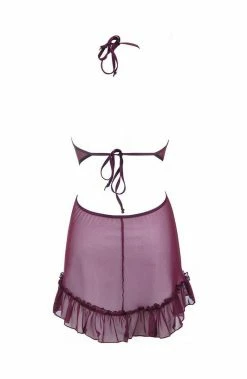COAXcopenhagen.com Burgundy Lingerie Dress With Ruffle - SEÑORITA
