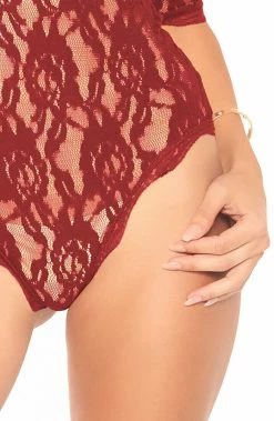 COAXcopenhagen.com LINGERIE Crotchless Burgundy Red Bodysuit - Red Roses