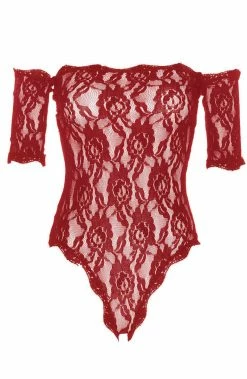 COAXcopenhagen.com LINGERIE Crotchless Burgundy Red Bodysuit - Red Roses