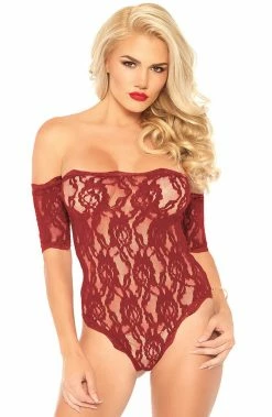 COAXcopenhagen.com LINGERIE Crotchless Burgundy Red Bodysuit - Red Roses