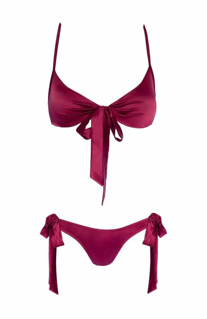 COAXcopenhagen.com Burgundy Red Satin Bow Lingerie Set - Take A Bow