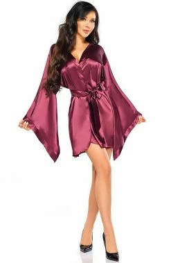 COAXcopenhagen.com LINGERIE Burgundy Satin Robe - Samira
