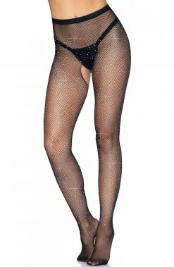 COAXcopenhagen.com Crotchless Fishnet Pantyhose With Rhinestones