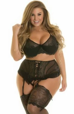 COAXcopenhagen2 LINGERIE Black Plus Size Lace Bra With Gold Shimmer - CURVY