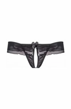 COAXcopenhagen2 LINGERIE Black Crotchless Plus Size Thong With Gold Shimmer - CURVY