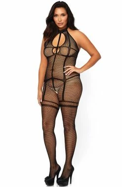 COAXcopenhagen2 Crotchless Plus Size Bodystocking - Cross Over LINGERIE