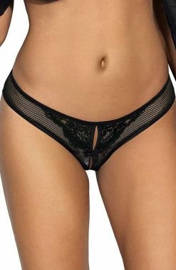 COAXcopenhagen2 LINGERIE Black Crotchless Knickers With Satin Cuffs - DELICATE