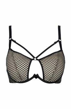 COAXcopenhagen.com LINGERIE Beige Bra With Black Net Overlay - DIVERT