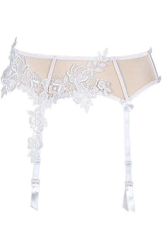COAXcopenhagen2 Sheer Nude Garter Belt With White Lace - ELEGANCE