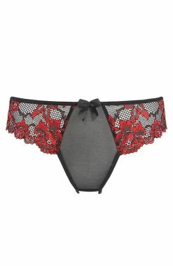 COAXcopenhagen.com Black Crotchless Thong With Red Lace - Summer Crush LINGERIE