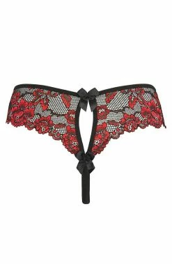 COAXcopenhagen.com Black Crotchless Thong With Red Lace - Summer Crush LINGERIE