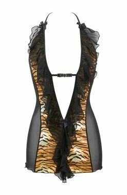 COAXcopenhagen.com Black Lingerie Dress With Tiger Print & String - Savage Mood