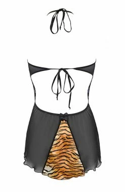 COAXcopenhagen.com Black Lingerie Dress With Tiger Print & String - Savage Mood