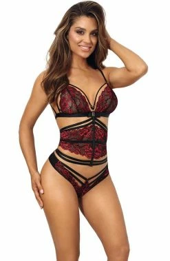 COAXcopenhagen.com Black & Red Lace Bustier - Here With Me LINGERIE