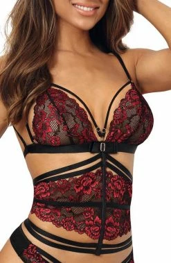 COAXcopenhagen.com Black & Red Lace Bustier - Here With Me LINGERIE