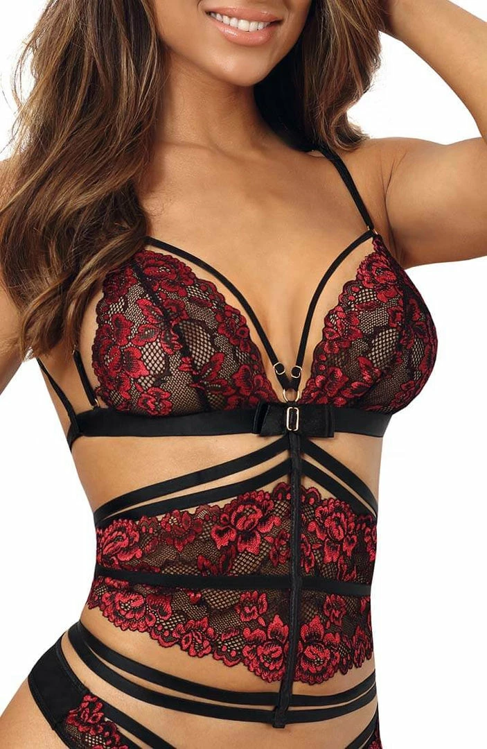 COAXcopenhagen.com Black & Red Lace Bustier - Here With Me LINGERIE