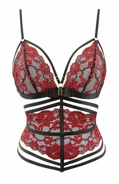 COAXcopenhagen.com Black & Red Lace Bustier - Here With Me LINGERIE