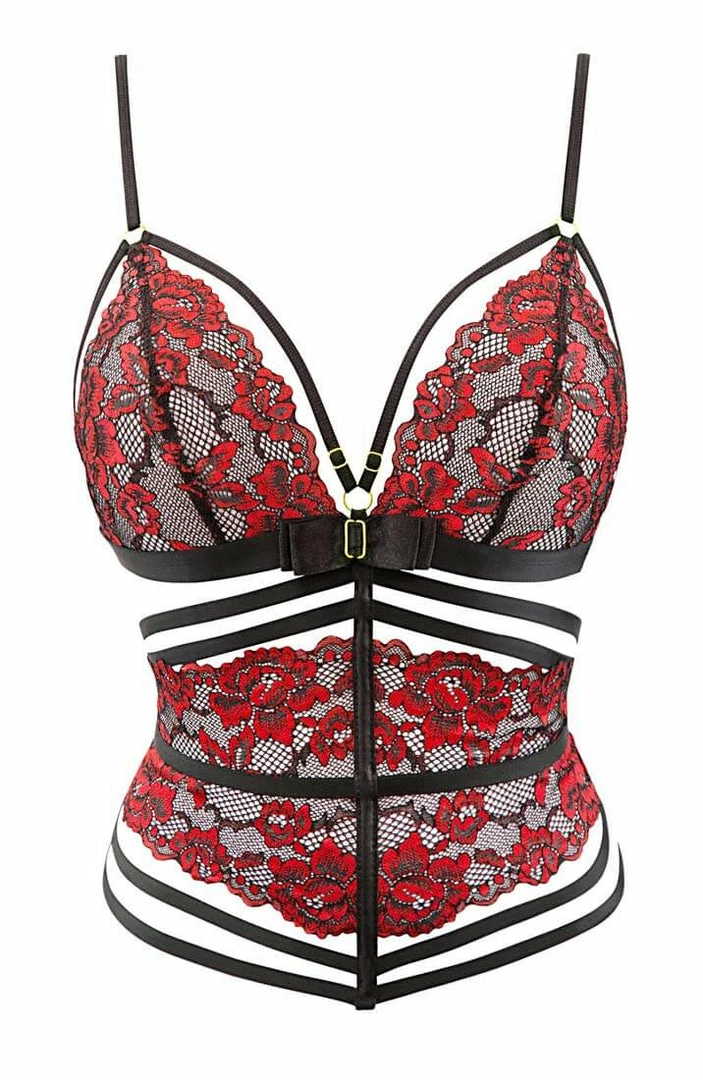 COAXcopenhagen.com Black & Red Lace Bustier - Here With Me LINGERIE