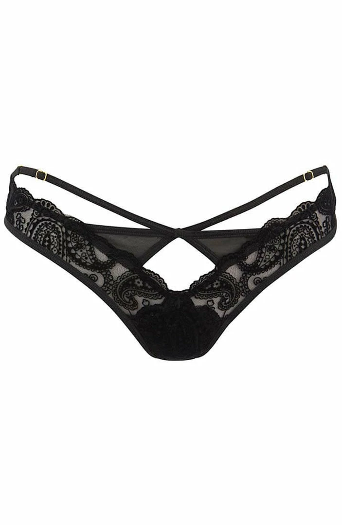 COAXcopenhagen.com LINGERIE Black Thong With Flock Embroidery - Summer Romance