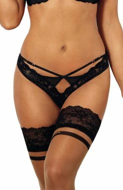 COAXcopenhagen.com LINGERIE Black Thong With Flock Embroidery - Summer Romance