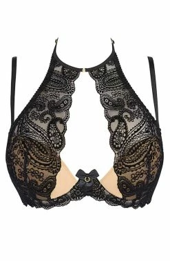 COAXcopenhagen.com LINGERIE Black Bra With Flock Embroidery - Finding Paradise