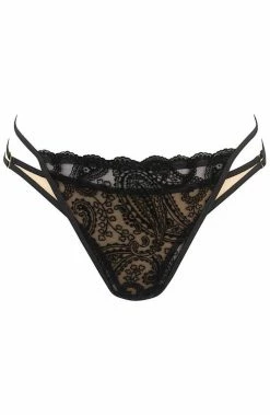 COAXcopenhagen.com LINGERIE Black Thong With Flock Embroidery - Finding Paradise