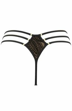 COAXcopenhagen.com LINGERIE Black Thong With Flock Embroidery - Finding Paradise