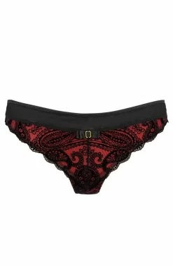 COAXcopenhagen.com Red Thong With Black Flock Embroidery - Vacay Kisses LINGERIE