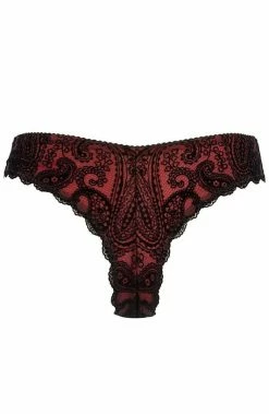 COAXcopenhagen.com Red Thong With Black Flock Embroidery - Vacay Kisses LINGERIE