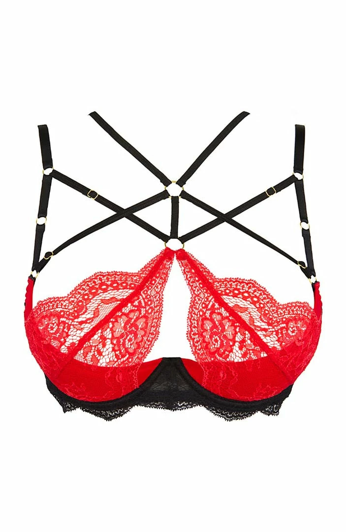 COAXcopenhagen.com Black & Red Shelf Bra With Cage-strap - Love Me LINGERIE