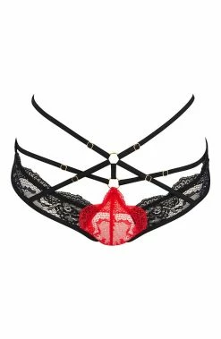 COAXcopenhagen.com Black & Red Cage-strap Thong - Love Me