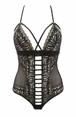 COAXcopenhagen.com Black Bodysuit With Gold Shimmer - Chained To You LINGERIE