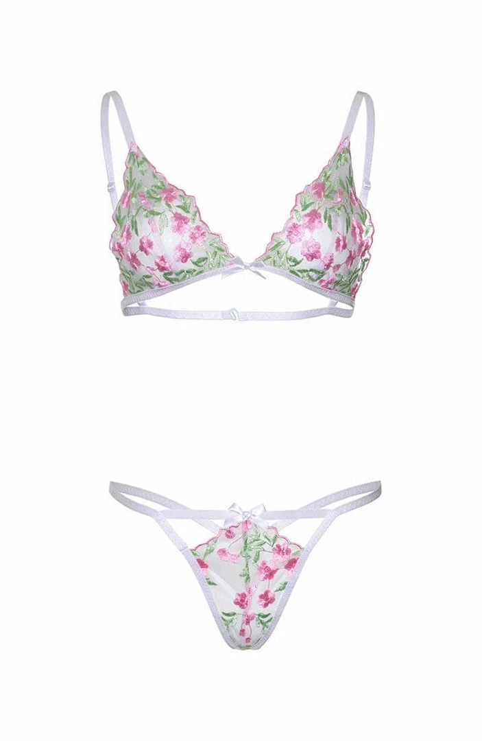 COAXcopenhagen.com LINGERIE Floral Sheer White Bra & G-string - I Choose You