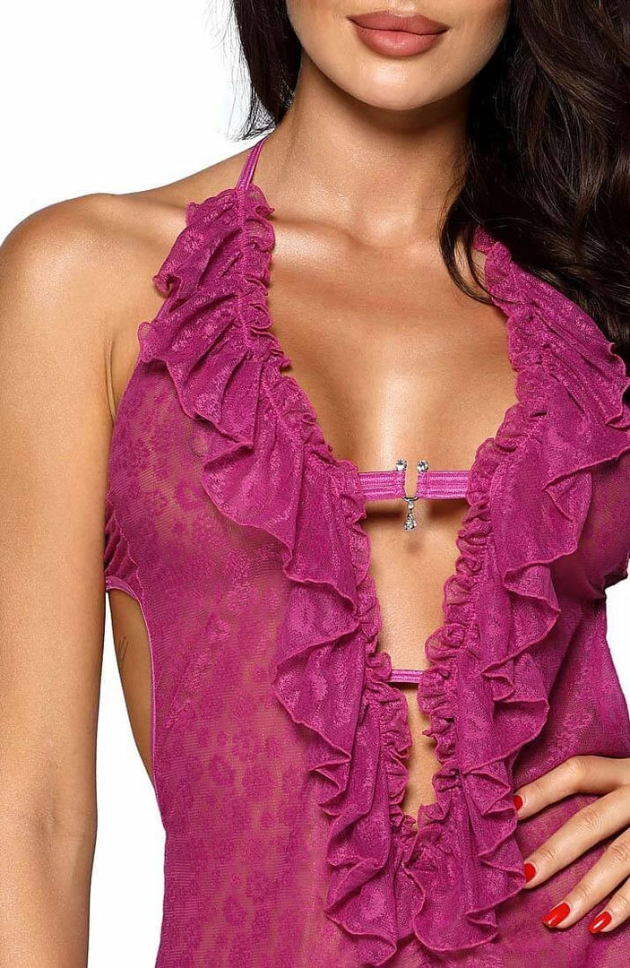 COAXcopenhagen.com Fuchsia Lingerie Dress With Ruffle - Romantic Encounters