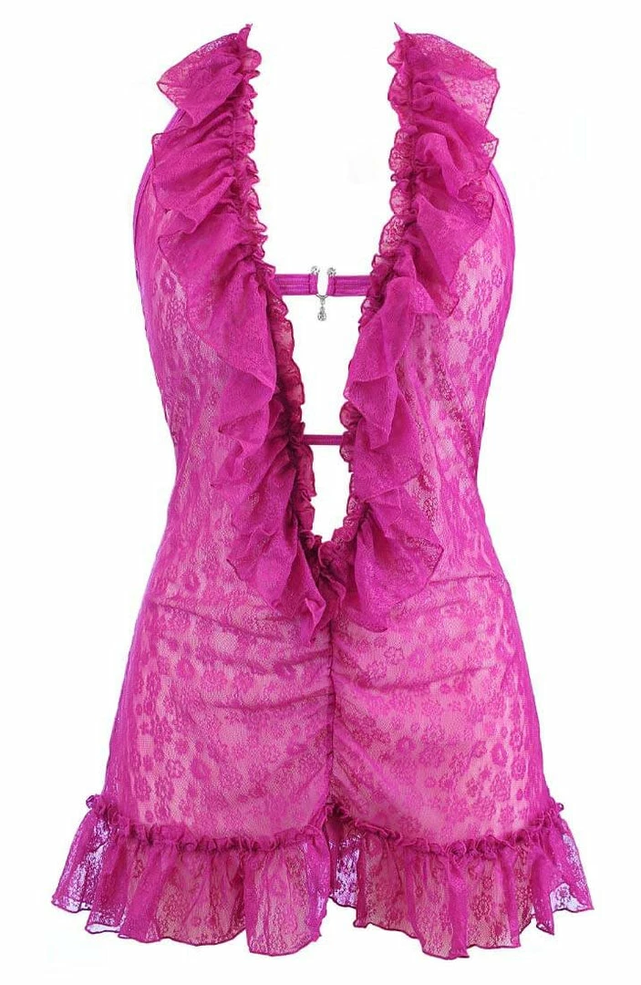 COAXcopenhagen.com Fuchsia Lingerie Dress With Ruffle - Romantic Encounters