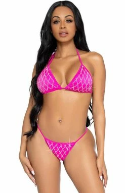COAXcopenhagen.com Fuchsia Diamond Pattern Rhinestone Bikini - Diamond Diva