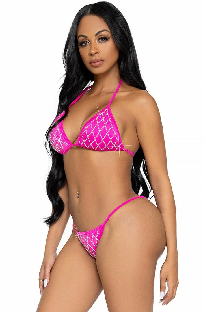 COAXcopenhagen.com Fuchsia Diamond Pattern Rhinestone Bikini - Diamond Diva