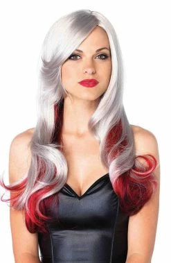 COAXcopenhagen2 Grey And Red Dip Dye Wig