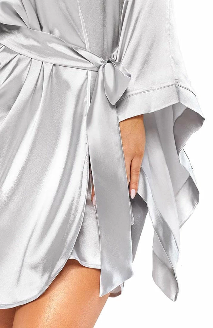COAXcopenhagen.com Silver Grey Satin Robe - Mia LINGERIE