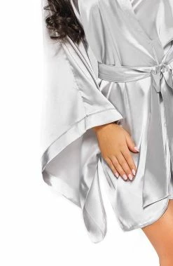 COAXcopenhagen.com Silver Grey Satin Robe - Mia LINGERIE