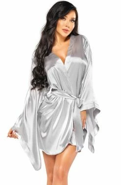 COAXcopenhagen.com Silver Grey Satin Robe - Mia LINGERIE