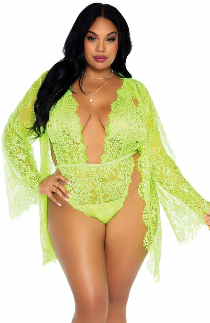 COAXcopenhagen.com Green Plus Size Bodysuit & Robe - Lemon & Love LINGERIE