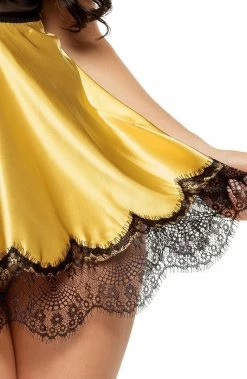 COAXcopenhagen.com Gold Satin Chemise & Blindfold - Nellie