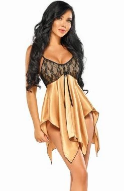 COAXcopenhagen.com LINGERIE Gold Satin Nightie - Jolie