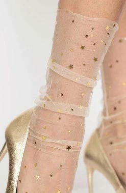 COAXcopenhagen.com HOSIERY Nude Tulle Ankle Highs With Stars And Moons