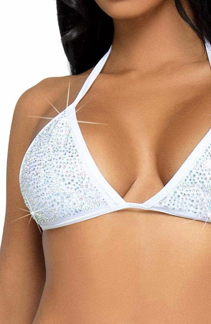 COAXcopenhagen.com White Rhinestone Bikini Set - White Waves SWIMWEAR