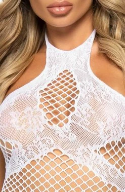 COAXcopenhagen.com White Crotchless Halter Neck Bodystocking - Playing It Up