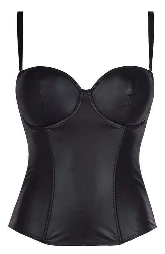 COAXcopenhagen2 LINGERIE Black Wet Look Bustier - INFATUATED