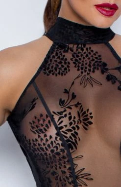COAXcopenhagen.com Long Sheer Black Dress With Flock Embroidery - The Hook Up Lingerie Dress