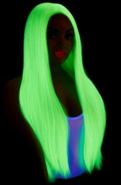 COAXcopenhagen.com Long Straight Center Part Neon Green Wig